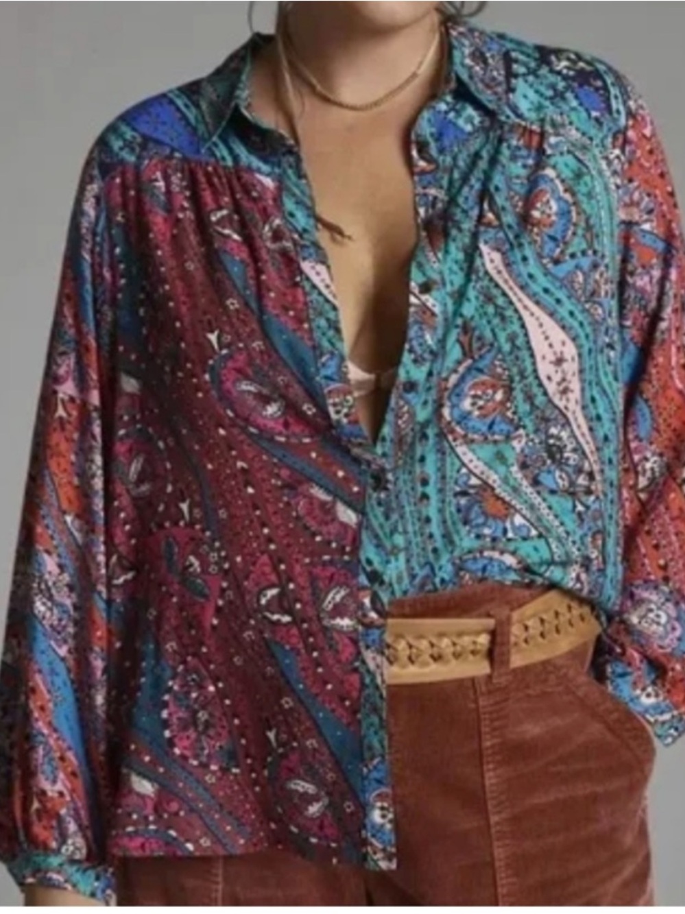 Maeve X Anthropologie Eccentric Boho Two Toned Paisley Chic Button Down Top